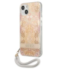 ovitek Guess za iPhone 13 zlata Flower Strap 1