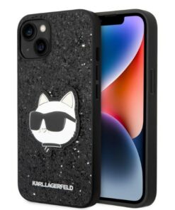 ovitek Karl Lagerfeld za iPhone 14 Plus Glitter Choupette Patch crna 1