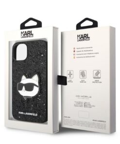 ovitek Karl Lagerfeld za iPhone 14 Plus Glitter Choupette Patch crna 2