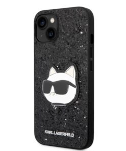 ovitek Karl Lagerfeld za iPhone 14 Plus Glitter Choupette Patch crna 4