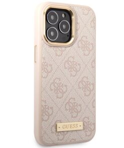 Ovitek Guess Logo Plate za iPhone 14 Pro roza MagSave - slika 2