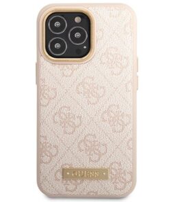 Ovitek Guess Logo Plate za iPhone 14 Pro roza MagSave - slika 3