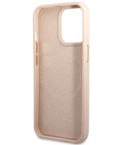 Ovitek Guess Logo Plate za iPhone 14 Pro roza MagSave - slika 5