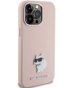 ovitek karl lagerfeld za iphone 15 pro silicone choupette metal pin roza 2