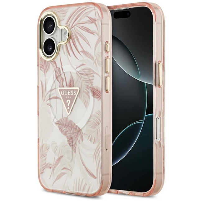 ovitek za iphone 17 Guess Jungle Tonal Triangle MagSafe roza 1