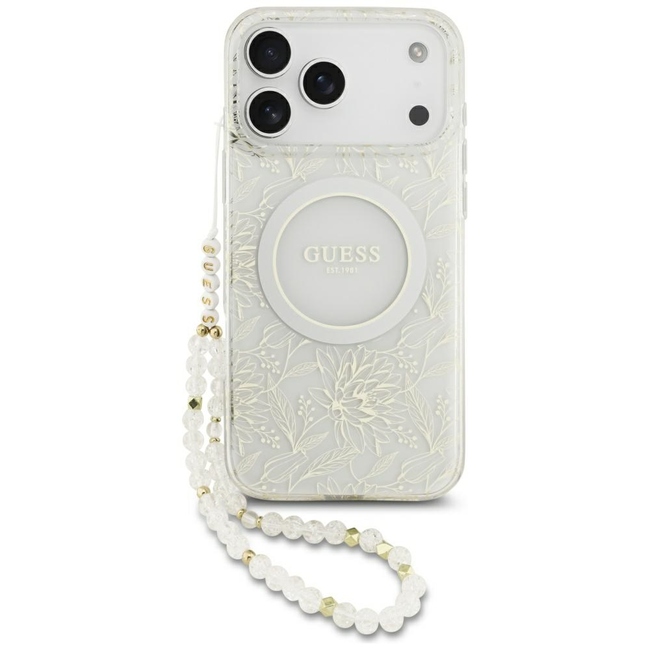 ovitek za iphone 17 pro max Guess IML Flowers Electro Pearl Strap 1