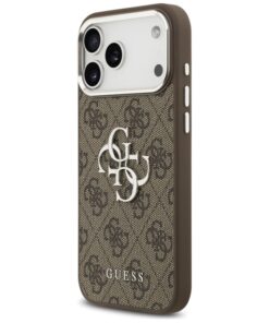 ovitek za iphone 17 pro max Guess 4G Logo rjava srebrna 1