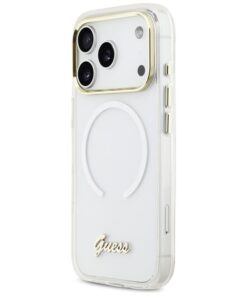 ovitek Guess IML Gradient Script Metal MagSafe za iPhone 17 Pro bela 2
