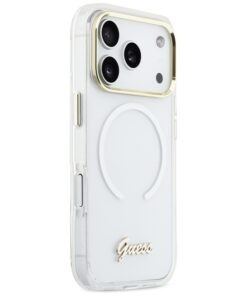 ovitek Guess IML Gradient Script Metal MagSafe za iPhone 17 Pro bela 3