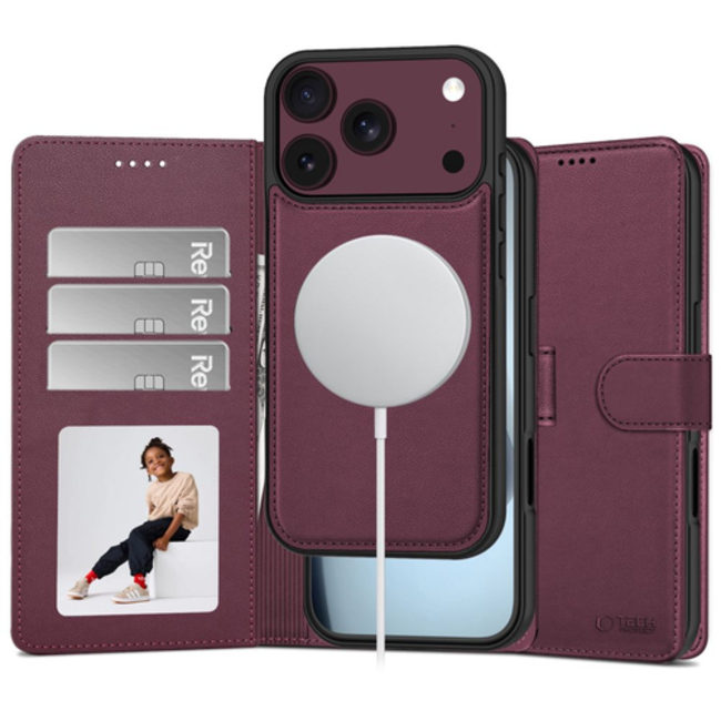 Preklopni etui Wallet MagSafe za iPhone 17 Pro Max/18 Pro Max burgundy 1 etui z denarnico za iPhone 17 Pro Max 18 Pro Max burgundy 1