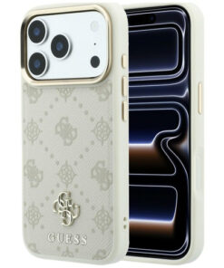 Ovitek Guess Peony Small Logo MagSafe za iPhone 17 Pro/18 Pro bež