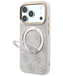 Ovitek Guess Ring Stand 360 Classic Logo MagSafe za iPhone 18 Pro Max/17 Pro Max roza
