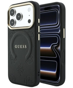 Ovitek Guess Saffiano Peony Ring MagSafe za iPhone 17 Pro/18 Pro črna