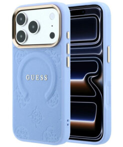 Ovitek Guess Saffiano Peony Ring MagSafe za iPhone 17 Pro/18 Pro modra