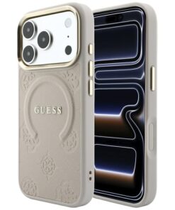 Ovitek Guess Saffiano Peony Ring MagSafe za iPhone 17 Pro Max / 18 Pro Max roza