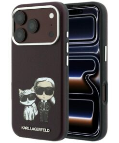 Ovitek Karl Lagerfeld Smooth Leather Karl & Choupette Sketch MagSafe za iPhone 17 Pro/18 Pro burgundy