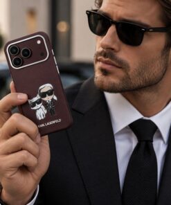 Ovitek Karl Lagerfeld Smooth Leather Karl & Choupette Sketch MagSafe za iPhone 17 Pro/18 Pro burgundy - slika 4