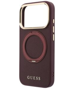 Ovitek Guess Ring Stand 360 Grained Logo MagSafe za iPhone 17 Pro Max/18 Pro Max burgundy - slika 5