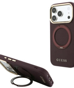Ovitek Guess Ring Stand 360 Grained Logo MagSafe za iPhone 17 Pro Max/18 Pro Max burgundy - slika 3