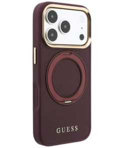 Ovitek Guess Ring Stand 360 Grained Logo MagSafe za iPhone 17 Pro Max/18 Pro Max burgundy - slika 4